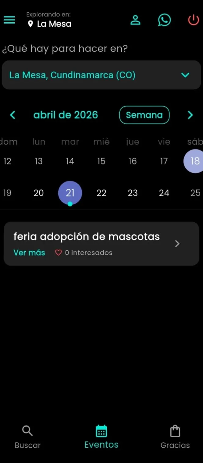 Pantalla de eventos Zentro